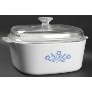 Vintage 1970s CorningWare Blue Cornflower A-2-B 2L Casserole Dish w Pyrex Lid